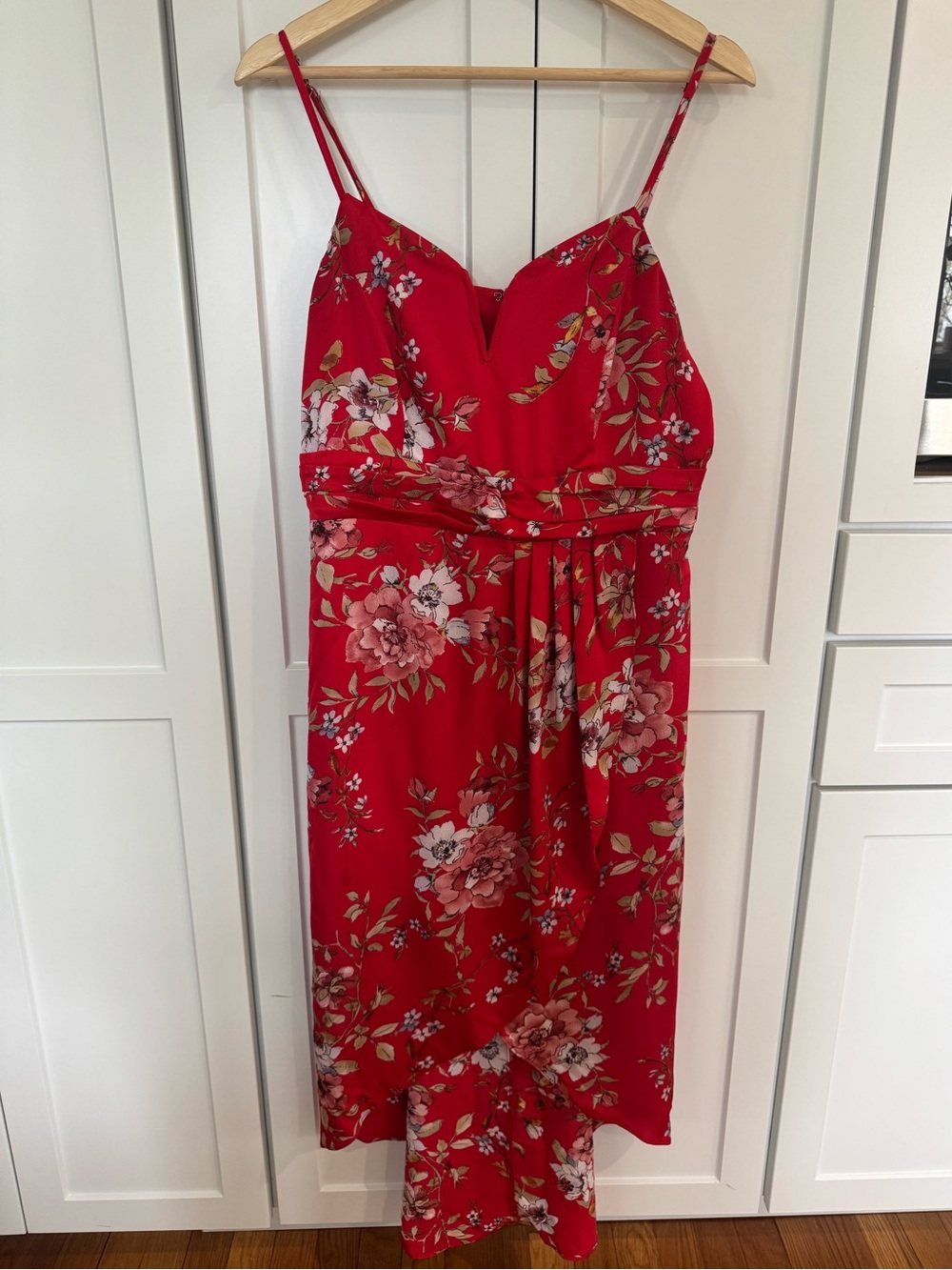 Lulus My Favorite Day Red Floral Print Tulip Skirt Midi Dress